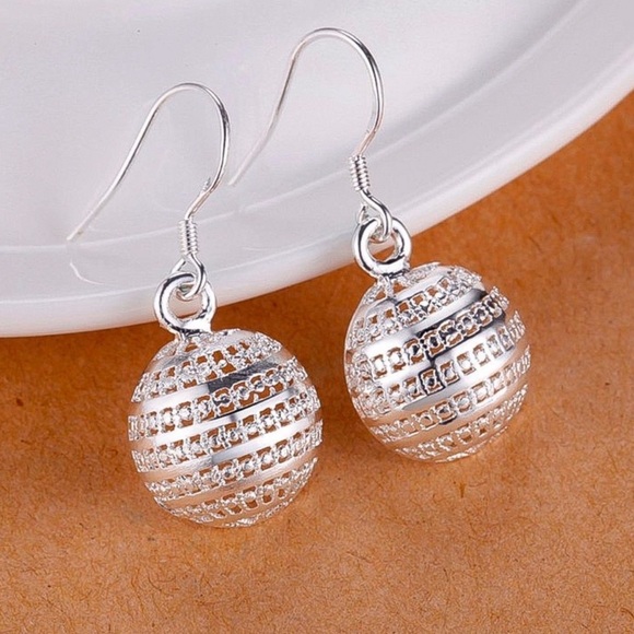 925 Stamped Half Sphere Earrings - Picture 2 of 5